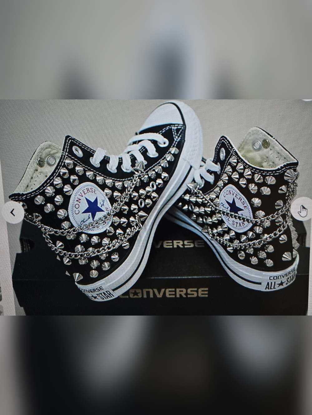 Custom Made. Converse Black High-Top Spike And Chain  Sneakers. Womens 8.5